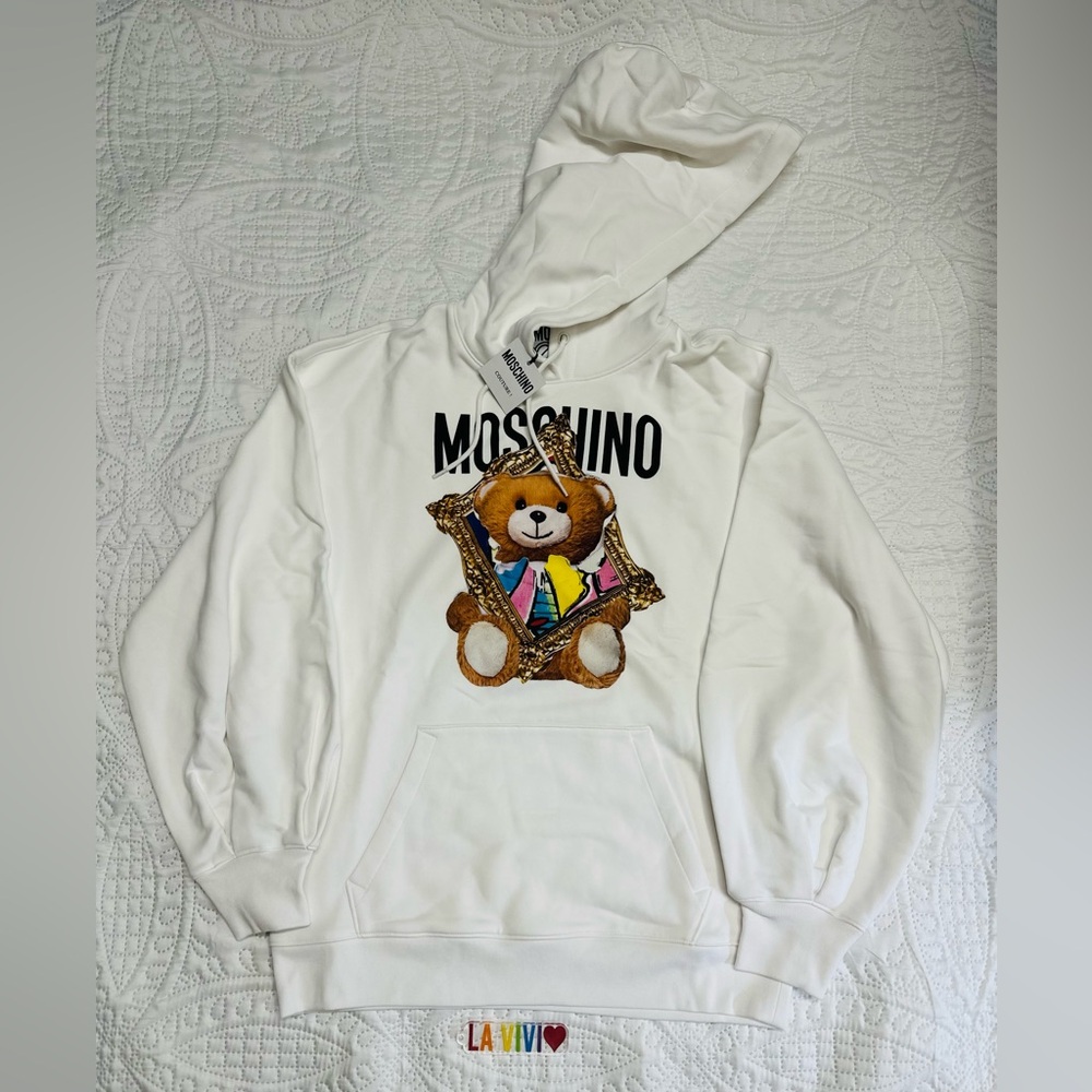 Moschino White Sweater with Bear Graphic